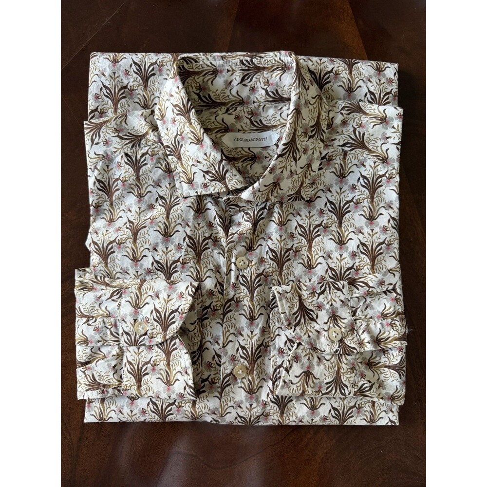 Guglielminotti NWOT Deco Print Long Sleeve Shirt Sz 42/16.5 Regular Fit Italy